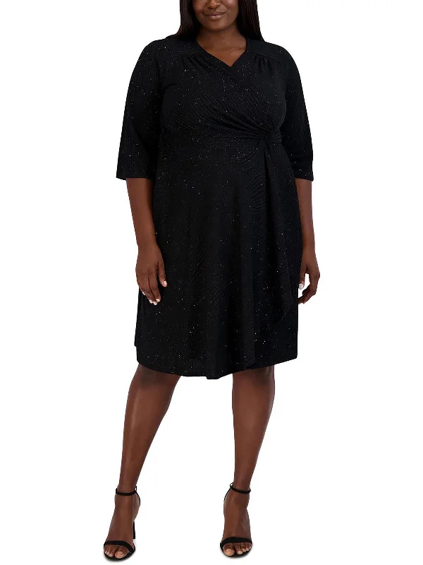 Plus Womens Glitter Midi Cocktail and Party Dress Tunics Versatile functional