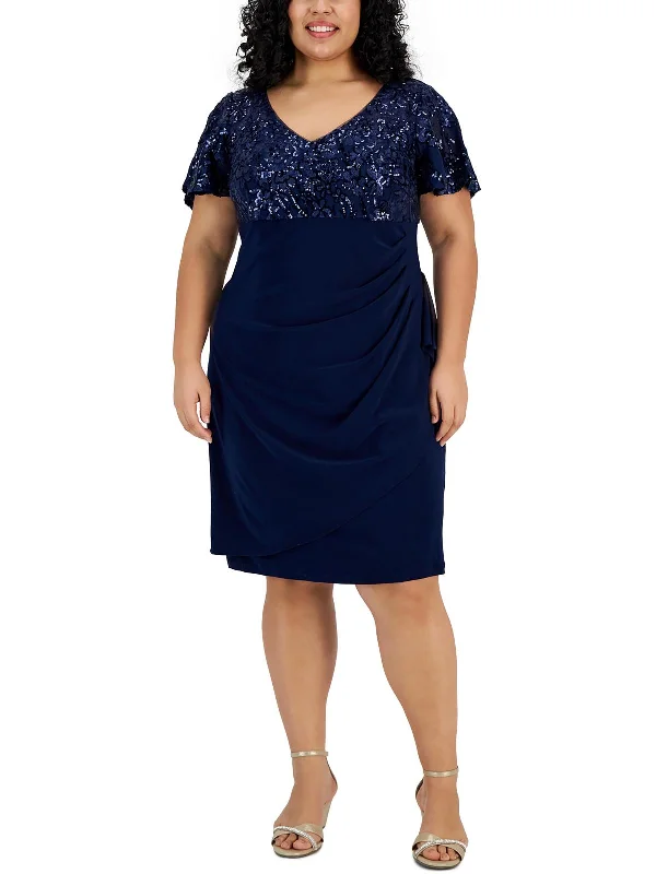 Plus Womens Sequined Knee-Length Cocktail And Party Dress Tunics Practical easy-care