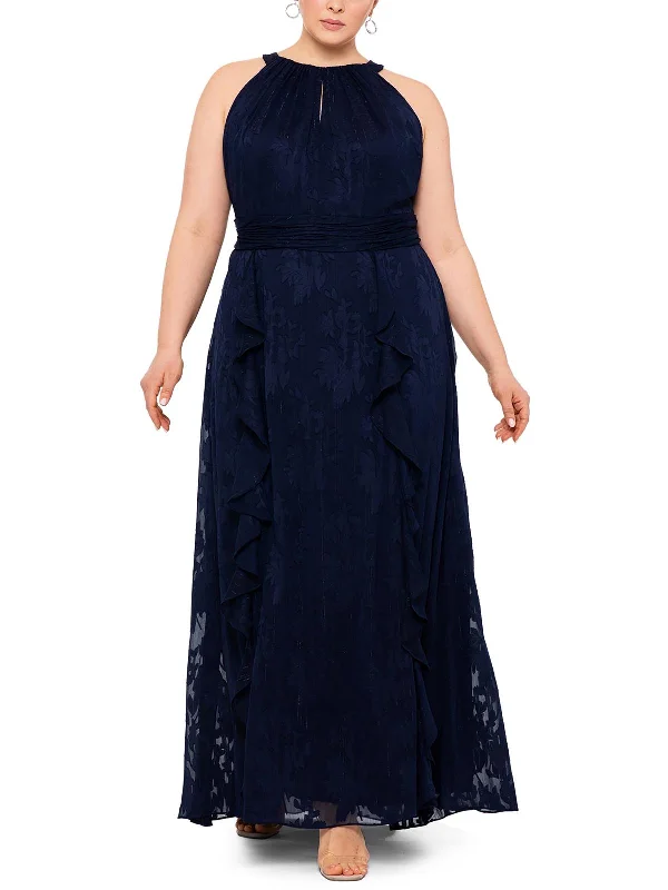 Plus Womens Slit Polyester Evening Dress Lace Sexy Club