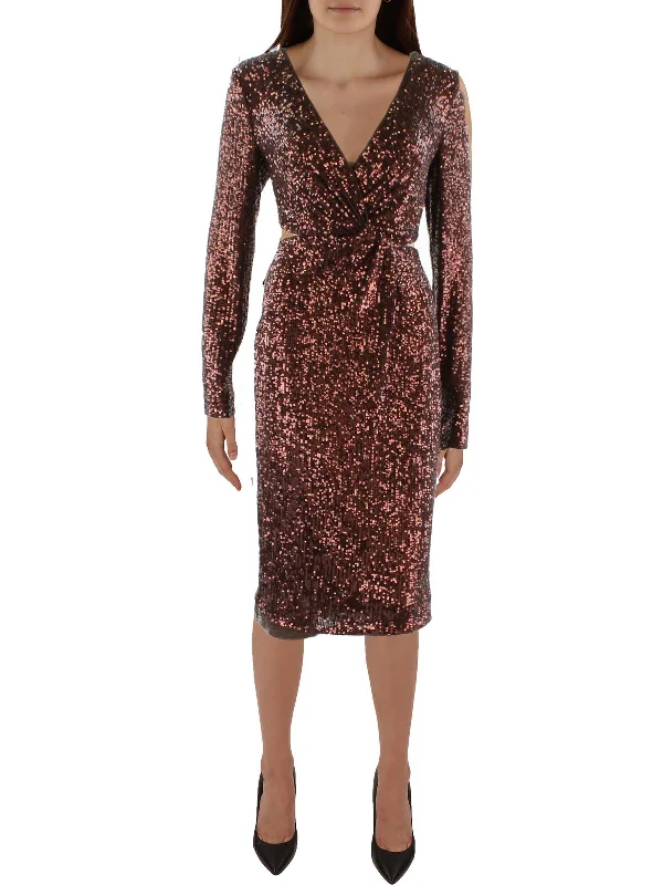 Womens Twist Front Knee Length Cocktail And Party Dress Boatneck Modish Everyday