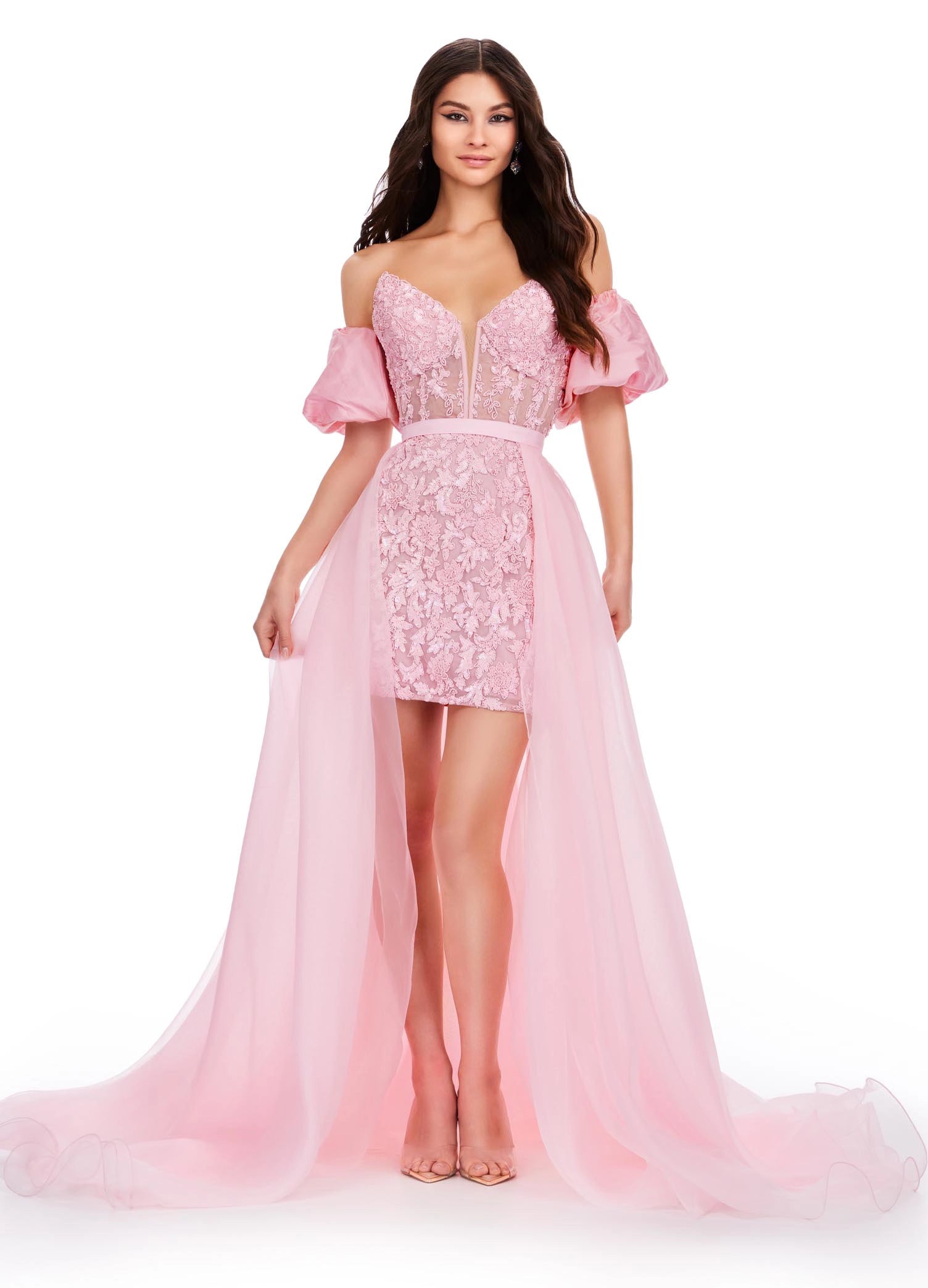 Ashley Lauren 1740  Long Organza Pageant Overskirt Wire Hem Layered Train Detachable denim skirt casual