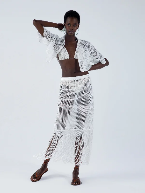 Camelia Fringed Maxi Skirt silk skirt lustrous