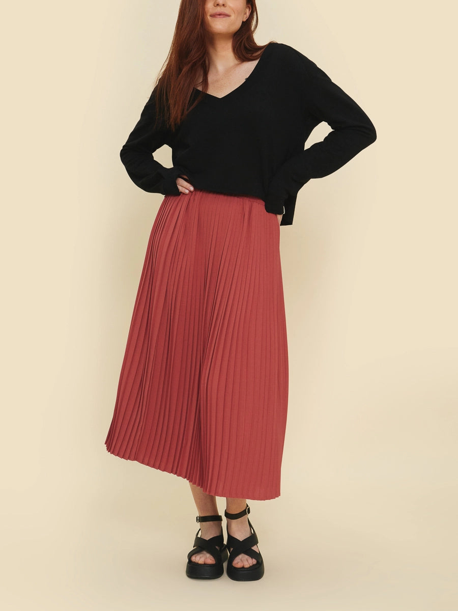 Hazel Terracotta Pleated Skirt leather skirt sleek