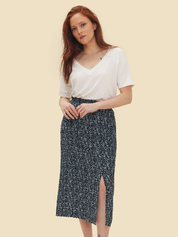 Kelly Meadow Flowers Midi Skirt flowy skirt hem
