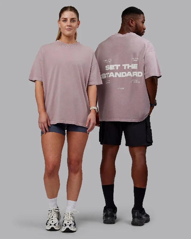 Unisex Washed Set The Standard Heavyweight Tee Oversize - Greyish Purple-Off White Anti-Pilling Machine Wash Handmade