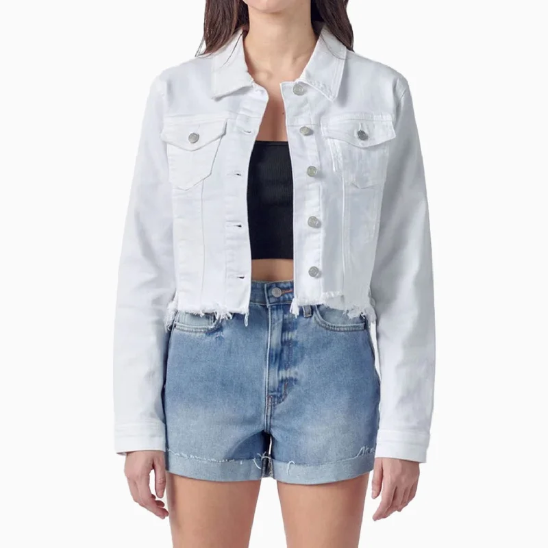 Women's Uneven White Wash Frayed Fitted Jacket Quilted Jacket Puffer Jacket Insulated Jacket