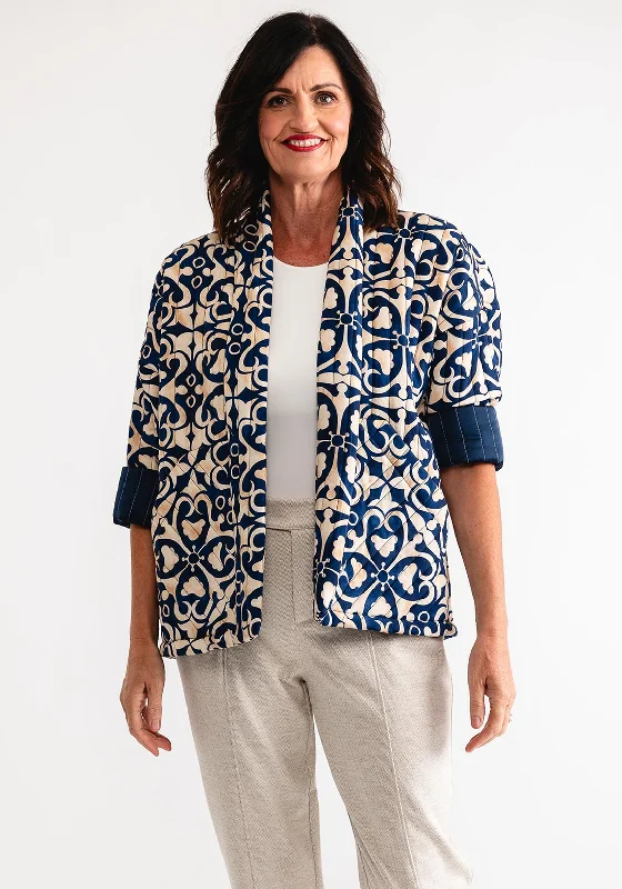 d.e.c.k by Decollage Floral Quilted Jacket, Navy Wool Jacket Cashmere Jacket Tweed Jacket