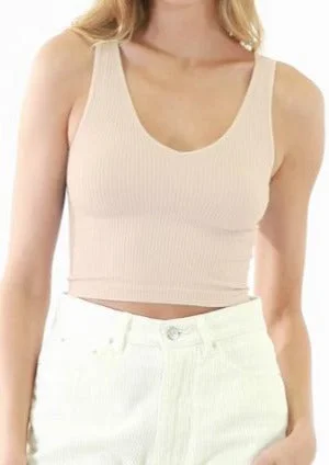 v-neck rib crop top Fleece Nylon Spandex