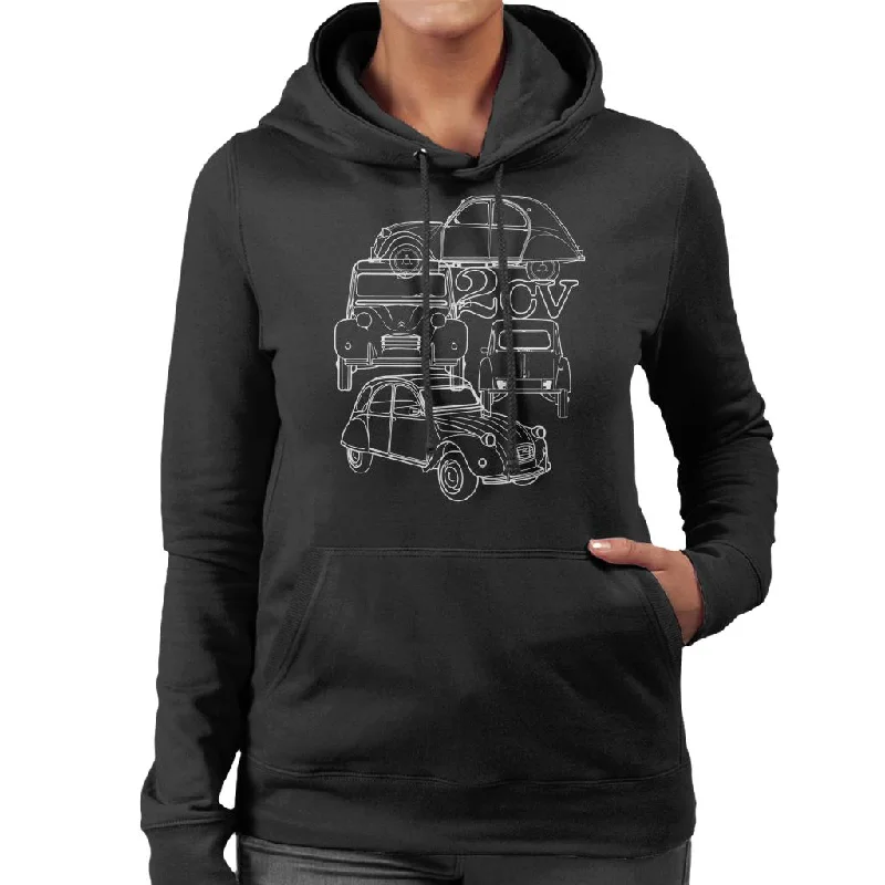 Citroen 2CV White Angle Montage Women's Hooded Sweatshirt Hoodie with Hem Drawcord Adjustable Customizable Citroen 2CV White Angle Montage Women's Hooded Sweatshirt Hoodie with Hem Drawcord Adjustable Customizable