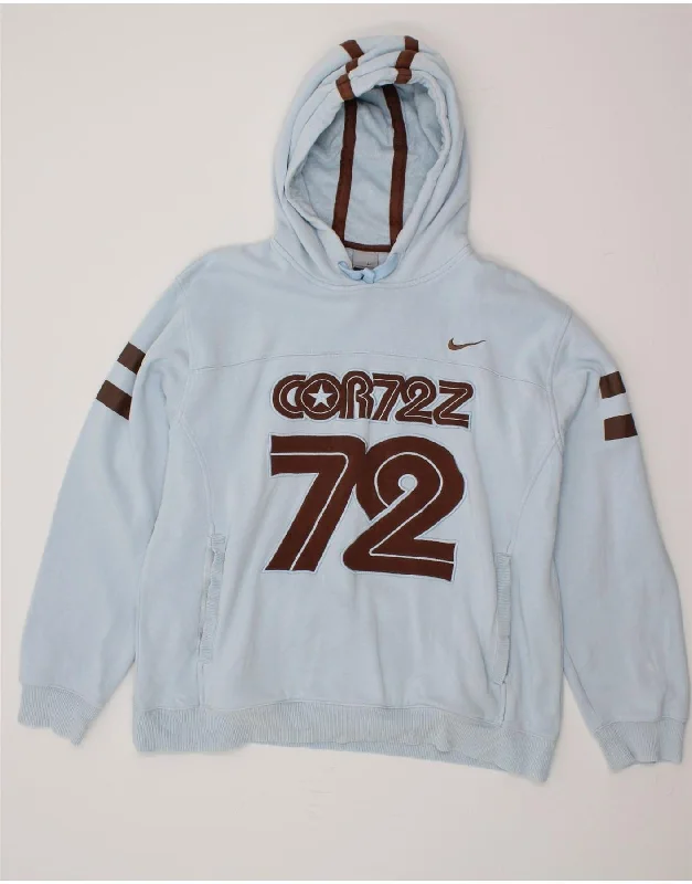NIKE Mens Graphic Hoodie Jumper UK 46/47 XL Blue Cotton Hoodie with Contrast Stitching Detailed Premium