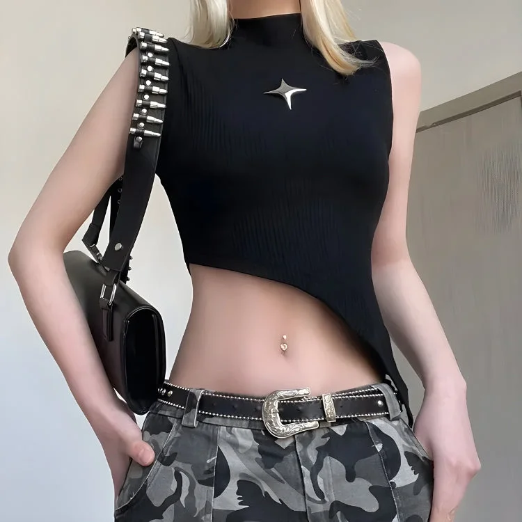 Y2K Corduroy Asymmetric Crop Top Chenille Blend Fleece Blend Nylon Blend