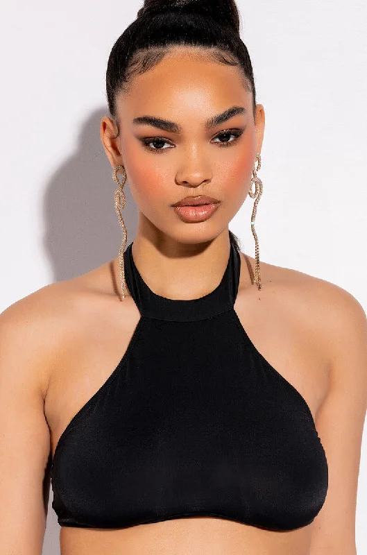 STAY IN YOUR LANE MOCK NECK CROP TOP Print Jacquard Patchwork