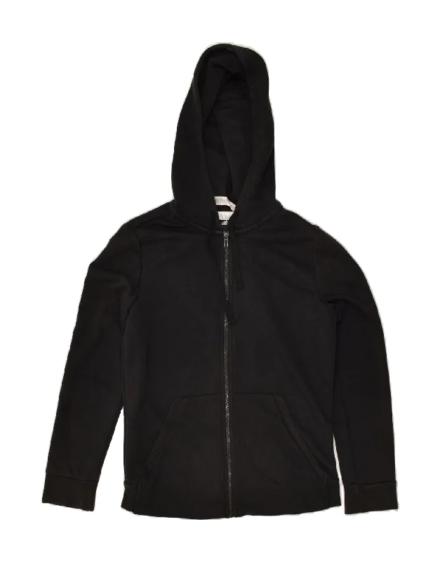 ADIDAS Womens Graphic Zip Hoodie Sweater UK 12/14 Medium Black Cotton Nylon Fabric Polyester Fabric Spandex Fabric