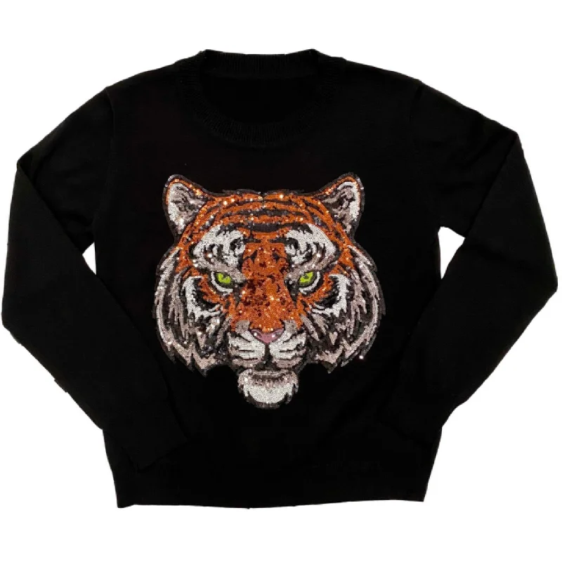 Black Tiger Head Sweater Boxy Sweater Fitted Sweater A-Line