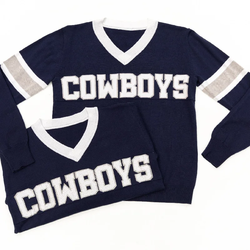 Cowboys Navy Jersey Sweater Real Fur Shearling Chenille