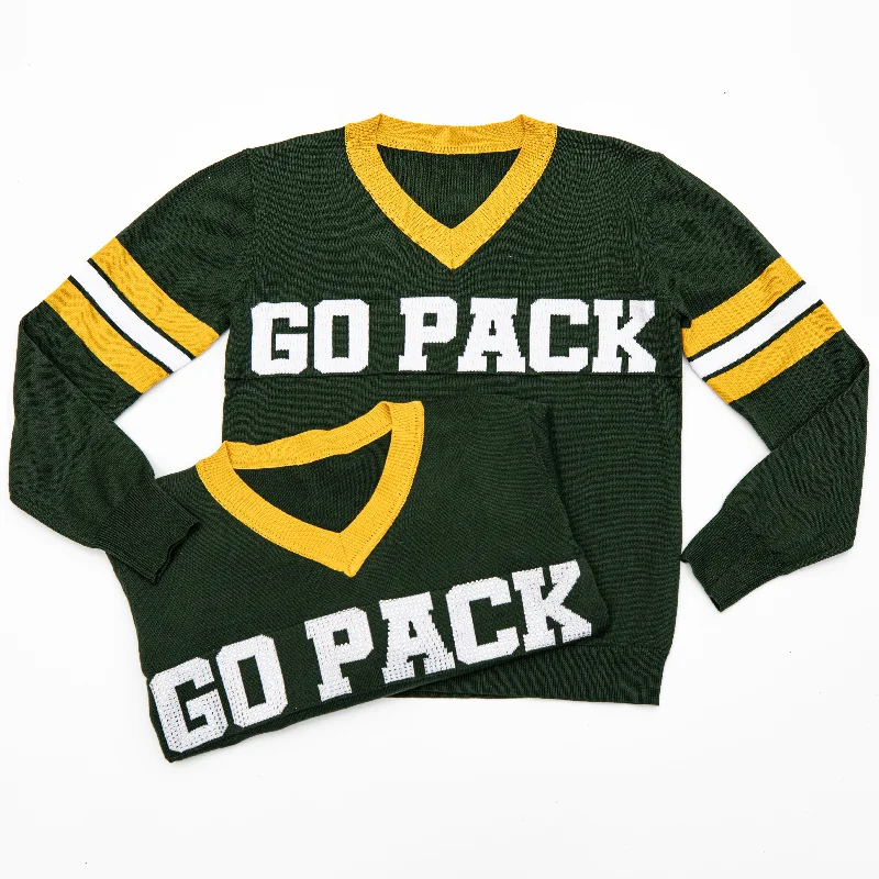 Go Pack Green Jersey Sweater Beaded Sweater Sequined Faux Fur