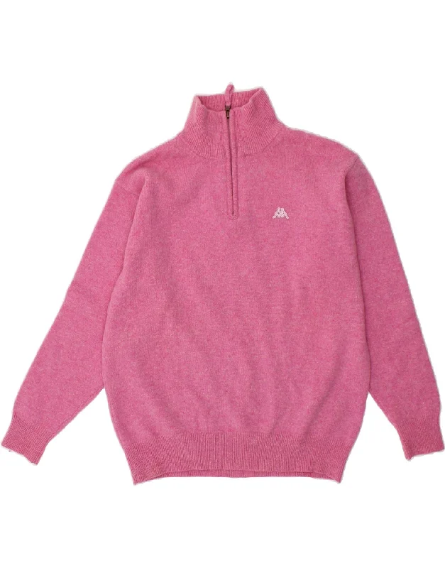 KAPPA Womens Zip Neck Jumper Sweater UK 16 Large Pink Wool Herringbone Houndstooth Plaid KAPPA Womens Zip Neck Jumper Sweater UK 16 Large Pink Wool Herringbone Houndstooth Plaid