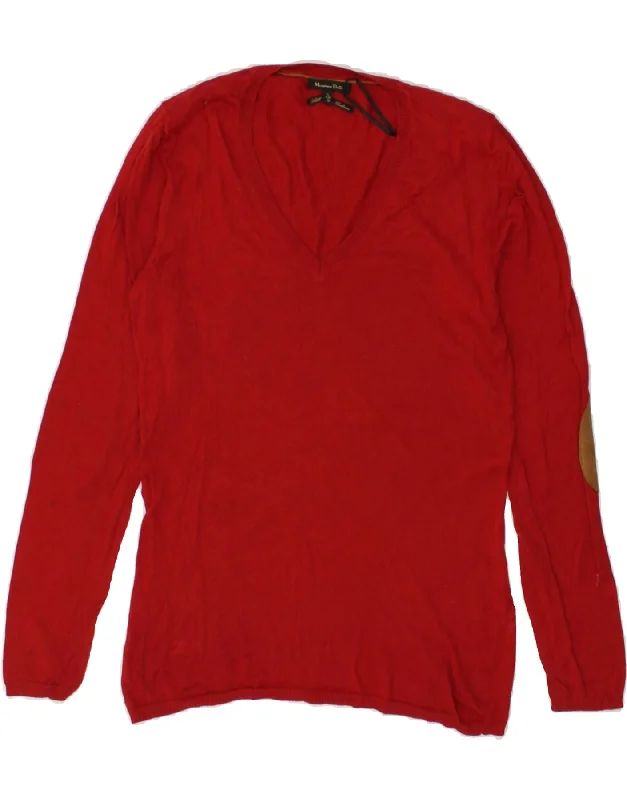 MASSIMO DUTTI Womens V-Neck Jumper Sweater UK 18 XL Red Terry Terry Cloth Terry Knit MASSIMO DUTTI Womens V-Neck Jumper Sweater UK 18 XL Red Terry Terry Cloth Terry Knit