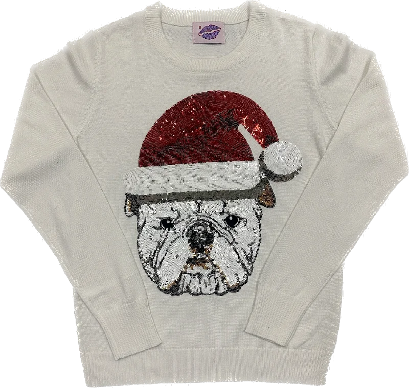 Santa Bulldog Sweater Open Front Closed Front Wrap Front