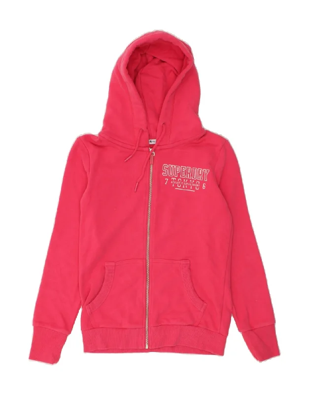 SUPERDRY Womens Graphic Zip Hoodie Sweater UK 8 Small Pink Cotton Stylish Fashionable Trendy SUPERDRY Womens Graphic Zip Hoodie Sweater UK 8 Small Pink Cotton Stylish Fashionable Trendy