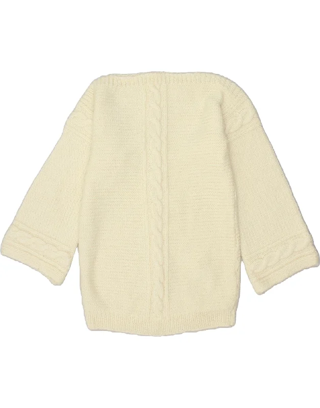 VINTAGE Womens Boat Neck Jumper Sweater UK 12 Medium Off White Mesh Sweater Canvas Denim