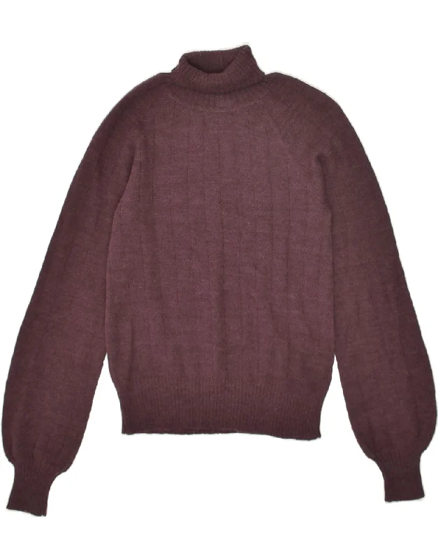 VINTAGE Womens Roll Neck Jumper Sweater UK 10 Small Maroon Sweater Knitwear Pullover