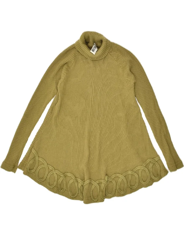 VINTAGE Womens Roll Neck Jumper Sweater UK 16 Large Khaki Wool Spandex Rayon Corduroy