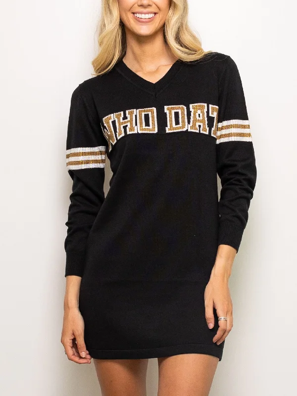 WHO DAT Black Sweater Dress Solid Color Striped Floral Print