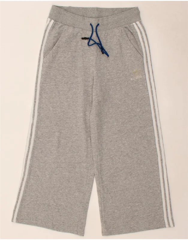 ADIDAS Womens Tracksuit Trousers UK 14 Medium Grey Cotton Trousers Low Rise Relaxed
