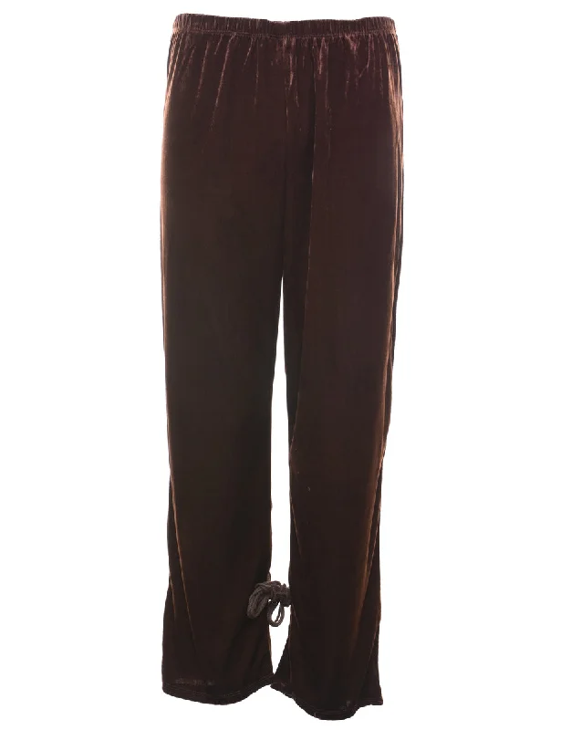 Dark Brown Elasticated Waist Velour Trousers - W32 L30 Trousers cozy comfortable