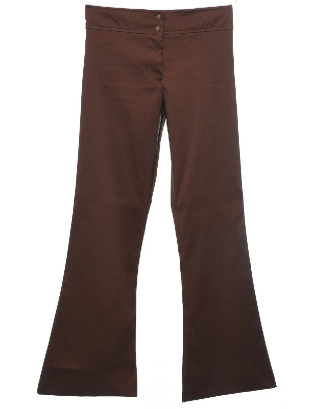 Dark Brown Flared Leg Trousers - W26 L29 Trousers sophisticated sleek