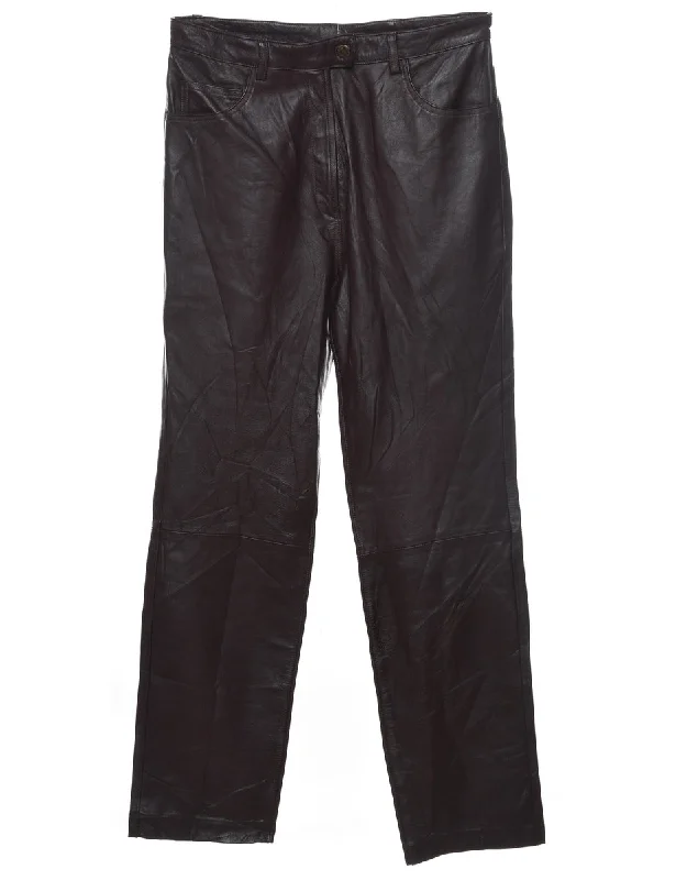 Dark Brown Leather Trousers - W30 L31 Trousers Palazzo Wide Leg