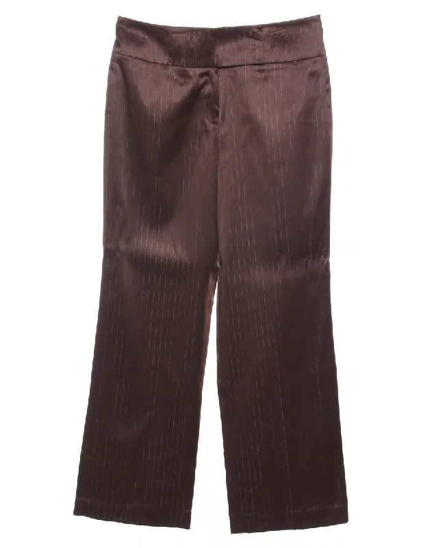 Dark Brown Pinstriped Trousers - W31 L29 Trousers Bootcut Casual