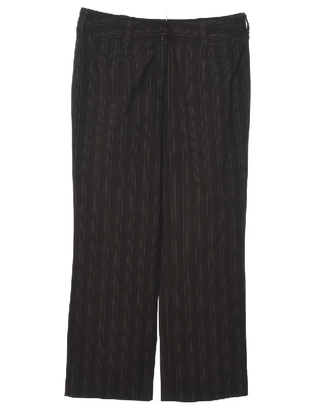 Dark Brown Pinstriped Trousers - W34 L30 Trousers High Rise Slim Fit