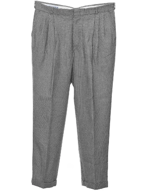 Dark Grey & Black Textured Trousers - W34 L30 High Waist Slim Fit Ankle Length