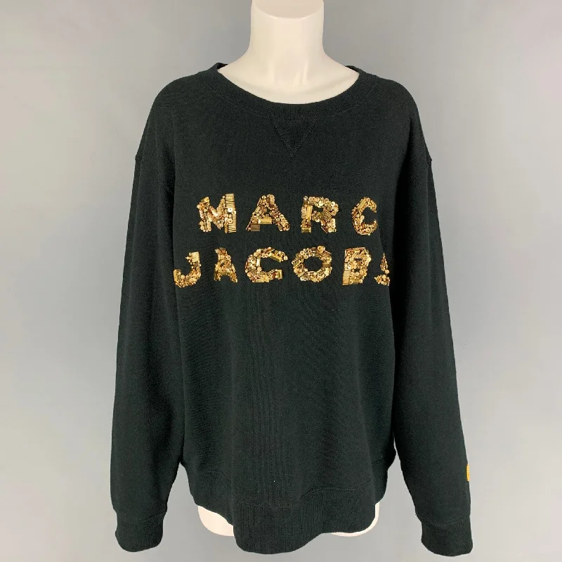 MARC JACOBS Size L Black Gold Cotton Sequined Crew-Neck Pullover Crew Neck Wool