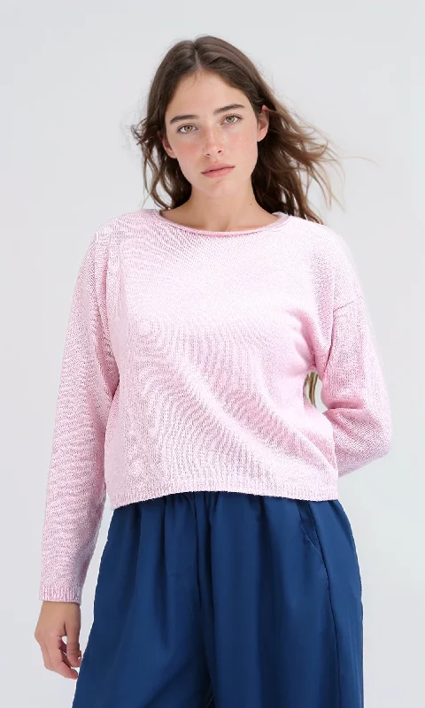 O200027 Crew Neck Long Sleeves Rose Pullover Alpaca Blend Soft