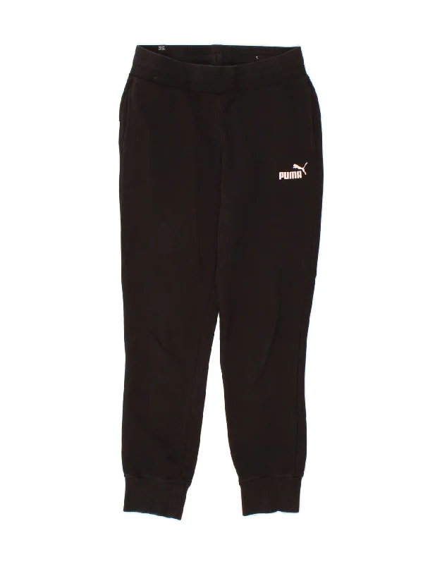 PUMA Womens Tracksuit Trousers Joggers UK 8 Small Black Wide Leg Loose Fit Mid Waist