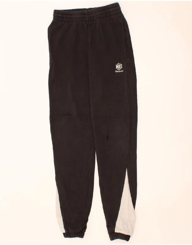 REEBOK Womens Classic Tracksuit Trousers UK 4 XS Black Colourblock Cotton Trousers Harem Relaxed Fit