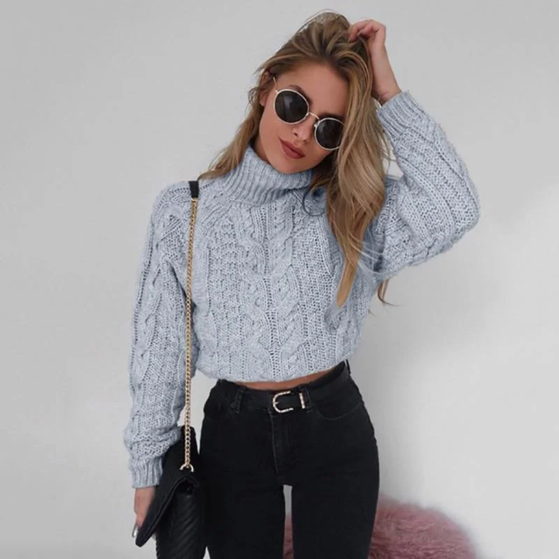 Retro Knitted Turtleneck Pullover Asymmetrical Hem Sweater