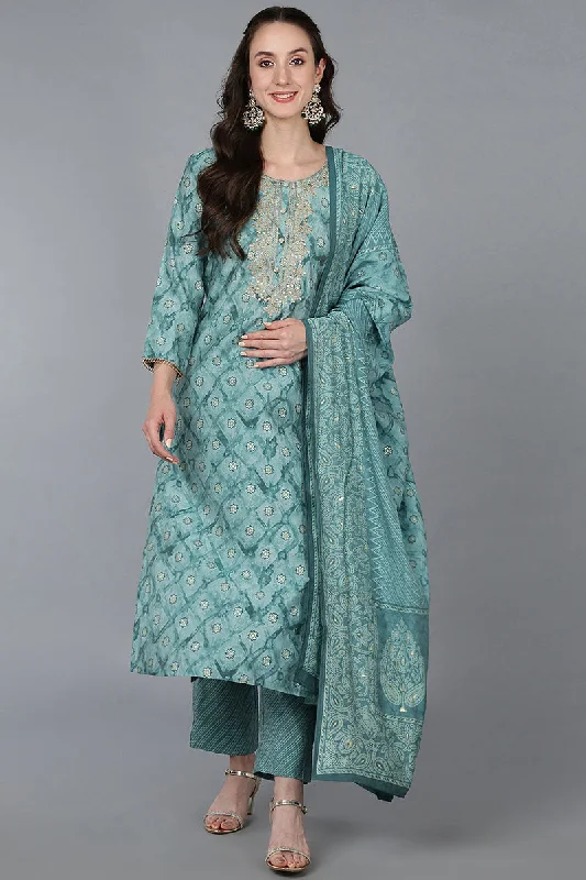Sea Green Silk Blend Ombre Straight Kurta Trousers With Dupatta Trousers Corduroy Warm