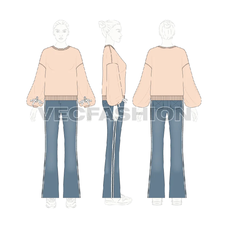 Women Baggy Pullover Sweater Vector Set Slouchy Comfort Pullover